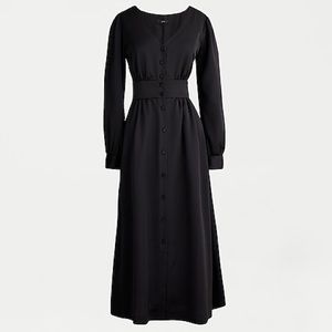 j. crew black long sleeve button front midi dress